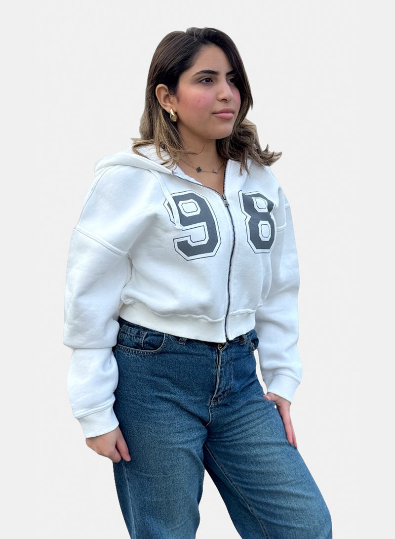 OWL WOMEN HOODIE ZIP CROPPED 98 OFF WHITE - Image 2
